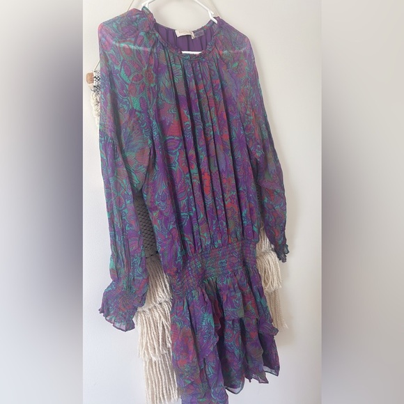 Ramy Brook Printed Rosanna Dress Size Medium Boysenberry Smocked Waist Paisley - Picture 3 of 6